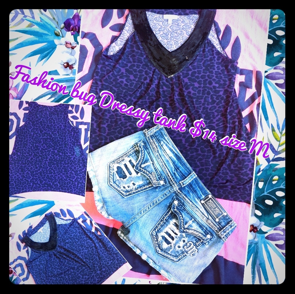 Dressy sequined purple & bleach cheetah print tank